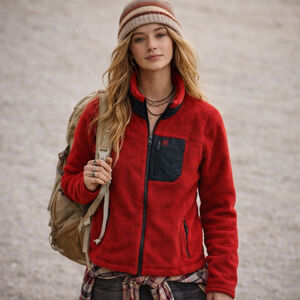 Abercrombie & Fitch Women's Mountain Fleece Quarter Zip Pullover Sz L Red